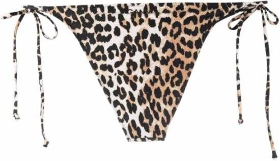 Ganni Leopard Print String Bikini Bottoms Beige Dames