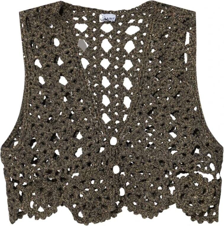 Ganni Metallic Crochet V-Hals Top Bruin Dames