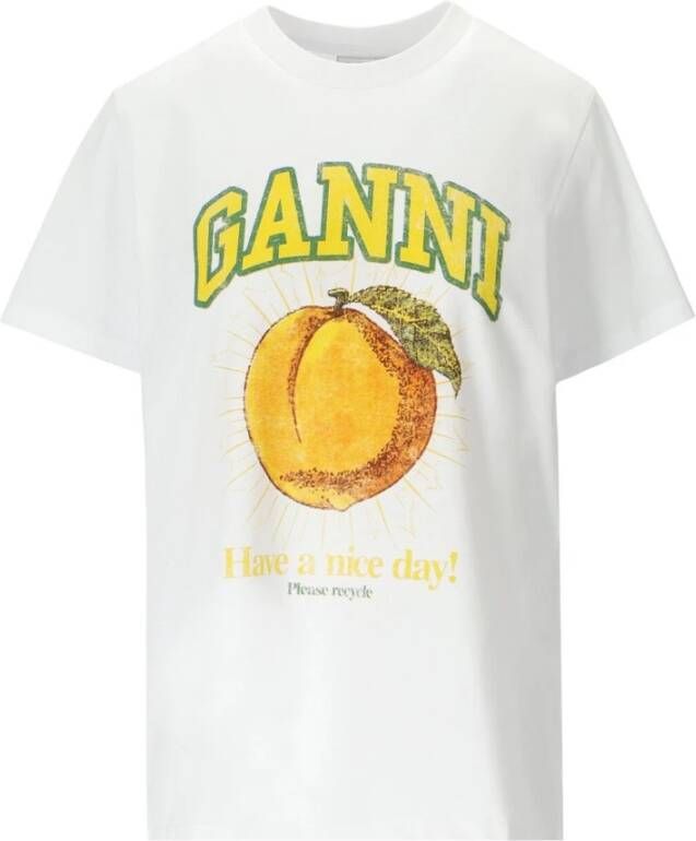 Ganni Ontspannen T-shirt in perzikkleur White Dames
