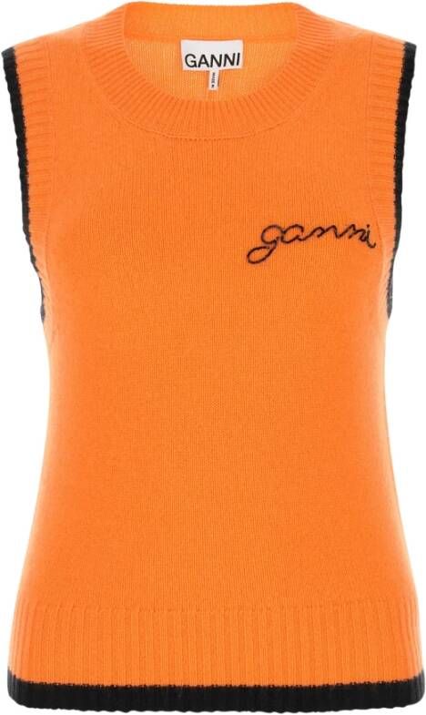 Ganni Round-neck Knitwear Oranje Dames
