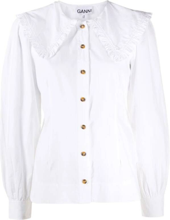Ganni Overhemd van biologisch katoenen poplin met Peter Pan-kraag White Dames