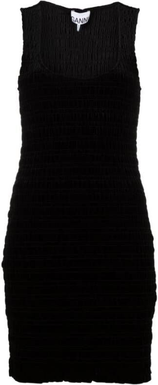 Ganni Velvet Jersey Smock Mini Dress Zwart Dames