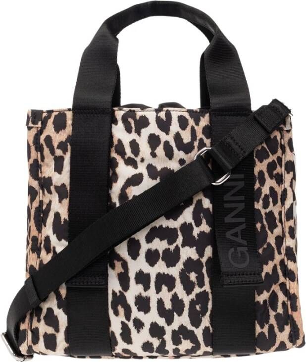 Ganni Shoulder bag with leopard print Beige Dames