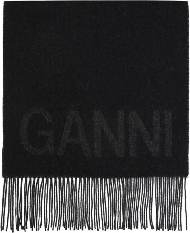 Ganni Sjaal met logo Grijs Dames