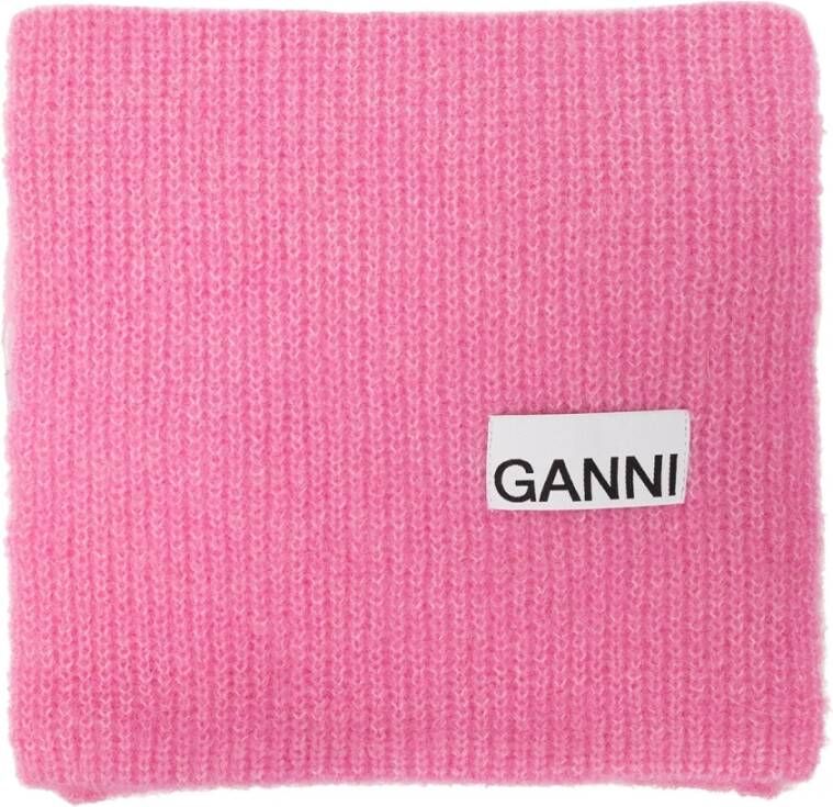 Ganni Sjaal met logo Roze Dames
