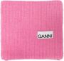 Ganni Wollen Gebreide Sjaal met Logo Patch Pink Dames - Thumbnail 2