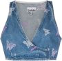 Ganni Vlinder Geborduurde Denim Crop Top Blue Dames - Thumbnail 3