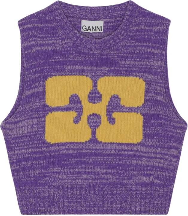 Ganni Paarse Logo-Print Crop Vest Purple Dames
