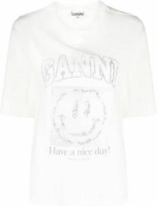 Ganni Smiley T-Shirt Wit Dames