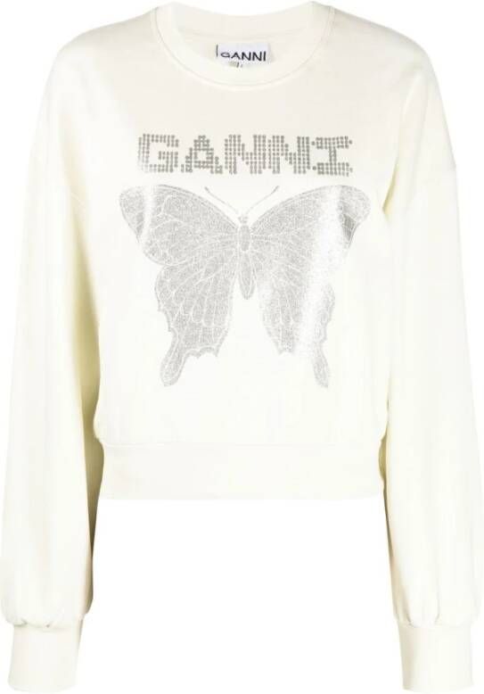 Ganni Butterfly Sweater White Dames