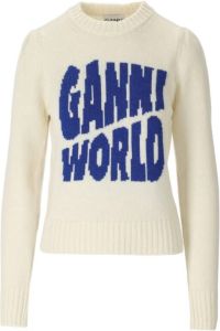 Ganni Intarsia Logo Sweater Wit Dames