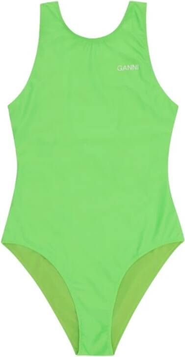 Ganni Swimsuit recycled solid sporty swimsuit Groen Dames
