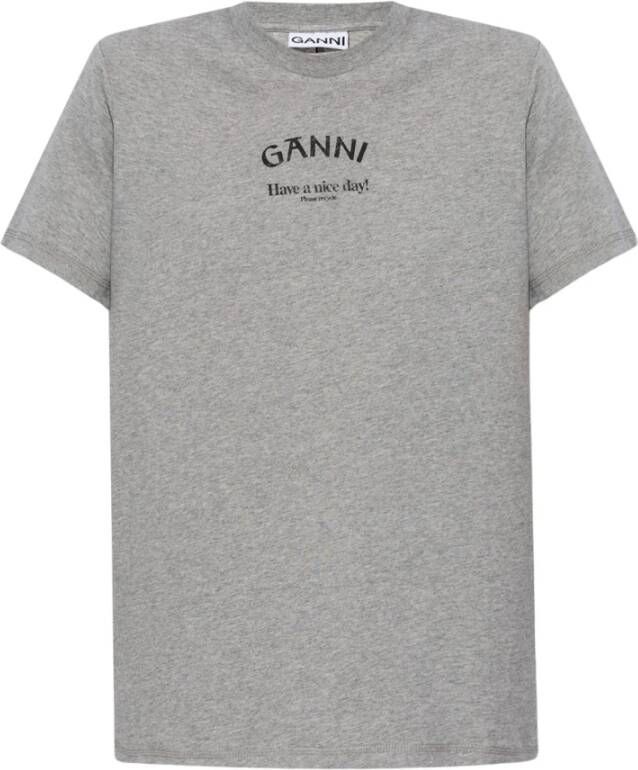 Ganni T-shirt met logo Grijs Dames