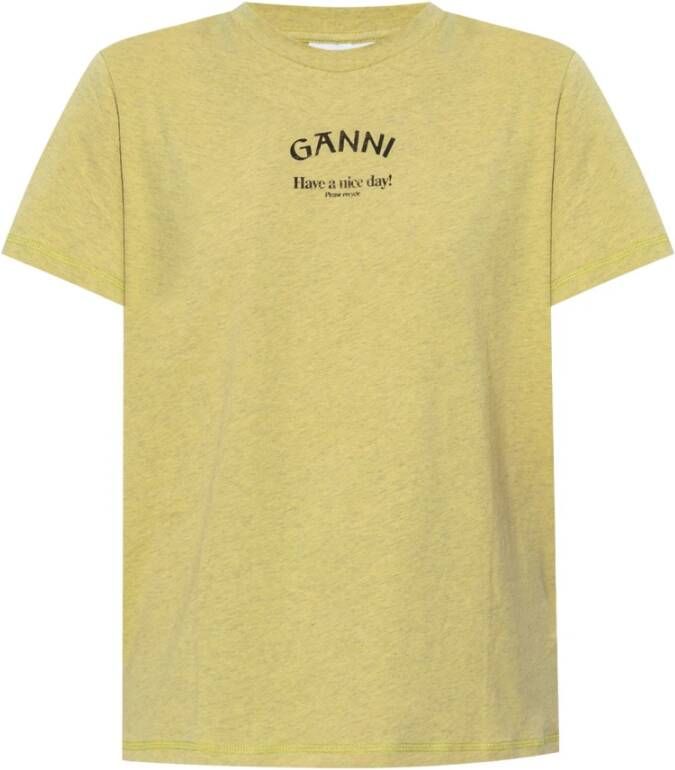 Ganni T-shirt met logo Groen Dames