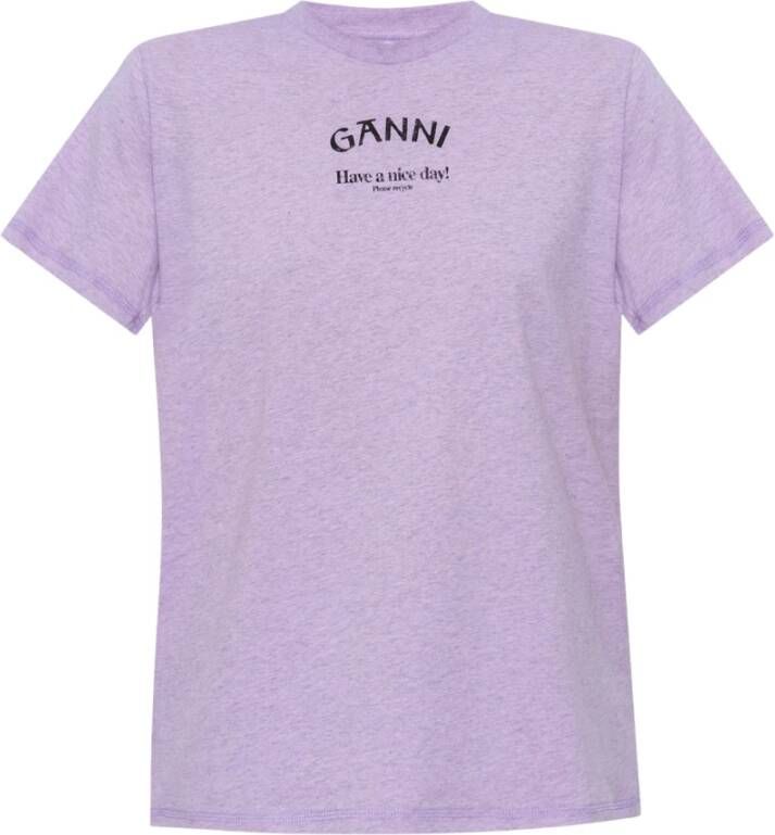 Ganni Boxy Fit T-Shirt met Orchideeënprint Purple Dames