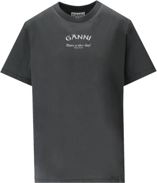Ganni Organisch Katoen Volcanic Ash Relaxte T-Shirt Gray Dames