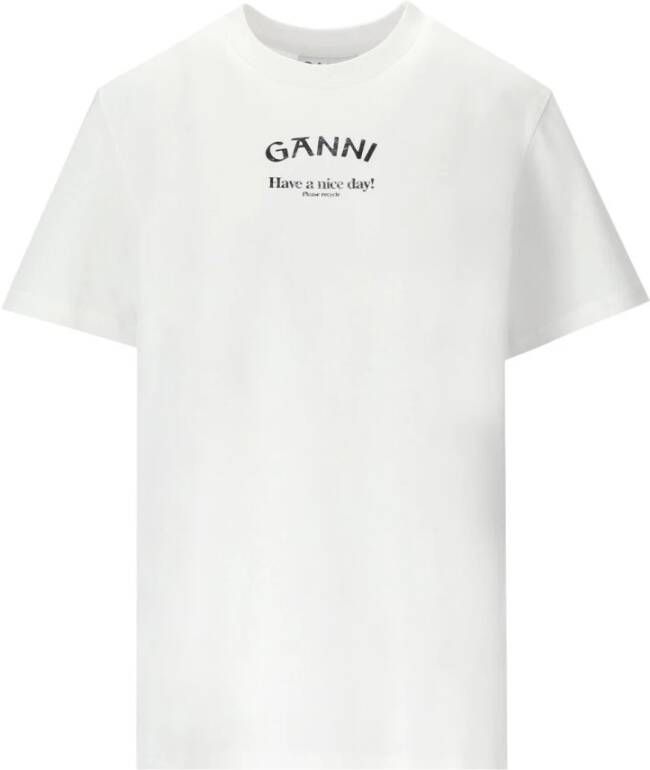 Ganni Witte Dunne Jersey Relaxte O-Hals T-Shirt White Dames