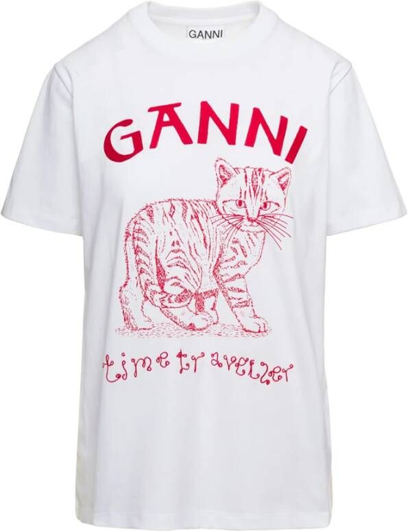 Ganni Relaxed Future Wit T-Shirt met Logo Prints White Dames