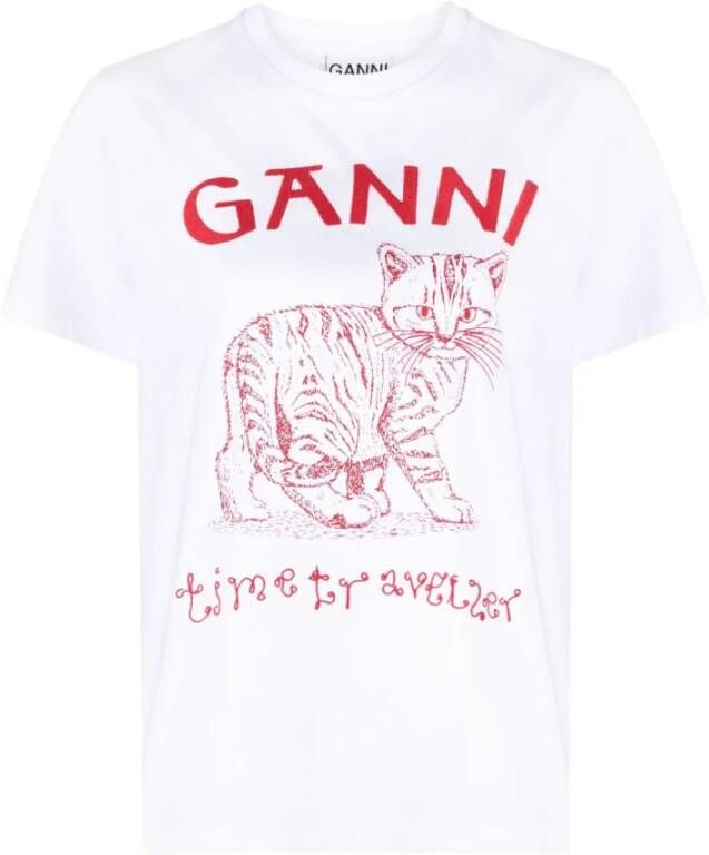 Ganni Relaxed Future Wit T-Shirt met Logo Prints White Dames