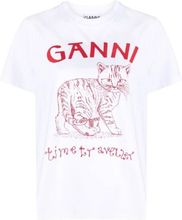 Ganni Relaxed Future Wit T-Shirt met Logo Prints White Dames