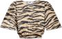 Ganni Zebra Print Gekreukeld Crop T-Shirt Beige Dames - Thumbnail 3
