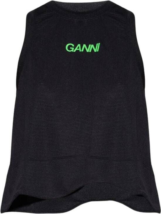 Ganni Top met logo Black Dames
