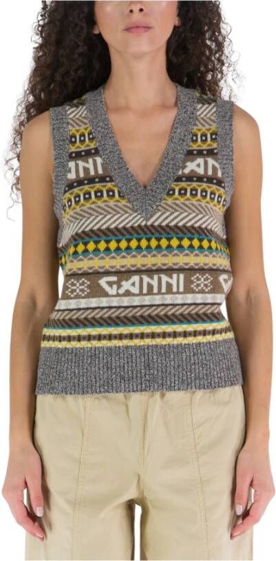 Ganni V-neck Knitwear Grijs Dames