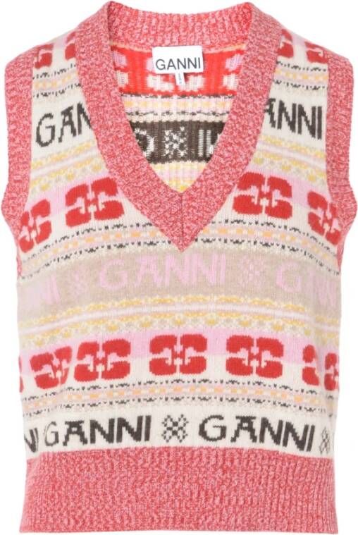 Ganni MultiColour Sweaters met Logo Wool Mix Vest Multicolor Dames