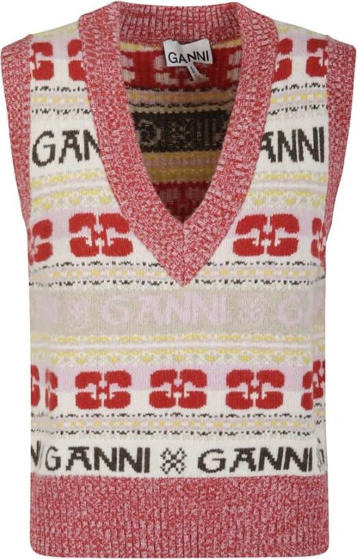 Ganni MultiColour Sweaters met Logo Wool Mix Vest Multicolor Dames