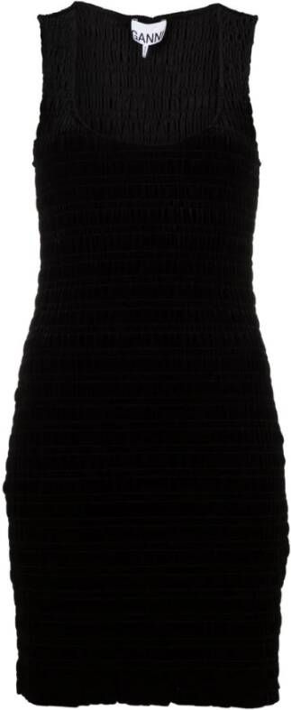 Ganni Velvet Jersey Smock Mini Dress Zwart Dames