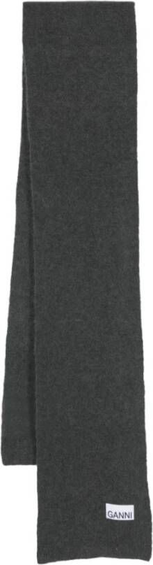 Ganni Wollen Gebreide Sjaal met Logo Patch Grijs Dames
