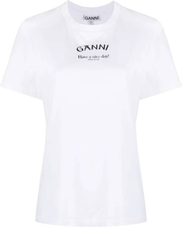 Ganni Witte Dunne Jersey Relaxte O-Hals T-Shirt White Dames