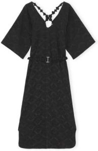 Ganni Zachte V-hals Midi-jurk Zwart Dames