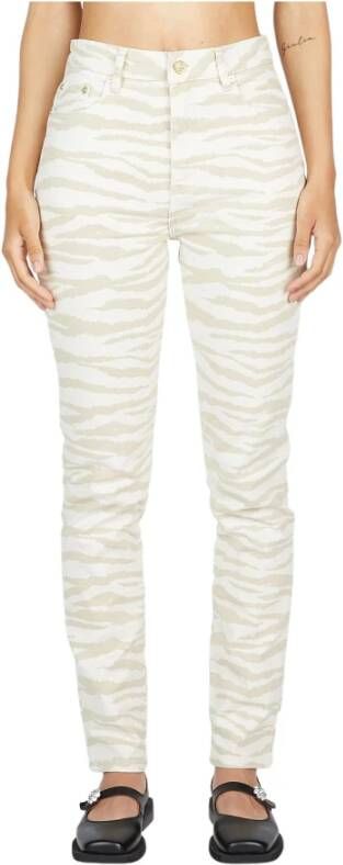 Ganni Zebra Print Biologisch Katoenen Jeans Beige Dames