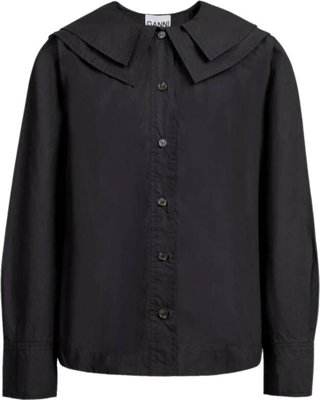 Ganni Zwarte Dubbele Kraag Shirt Zwart Dames