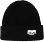 Ganni Logo patch geribbeld beanie hoed Zwart Dames - Thumbnail 1