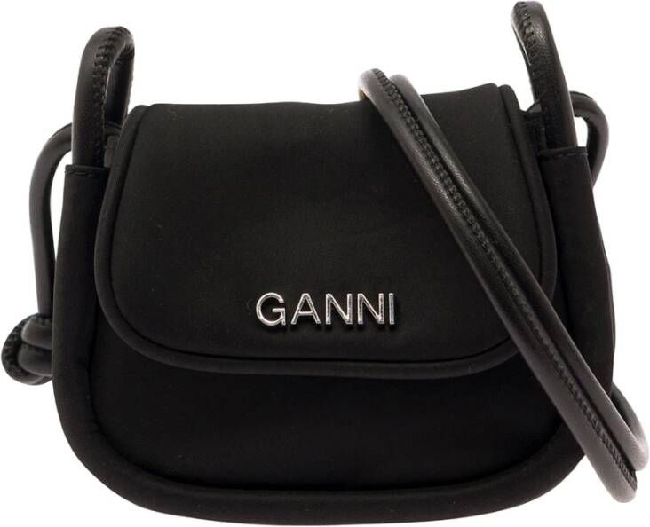 Ganni Zwarte schoudertas met metalen logodetail Zwart Dames