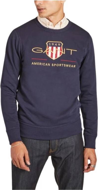 Gant Archive Shiel Creweck Sweatshirt Blauw Heren