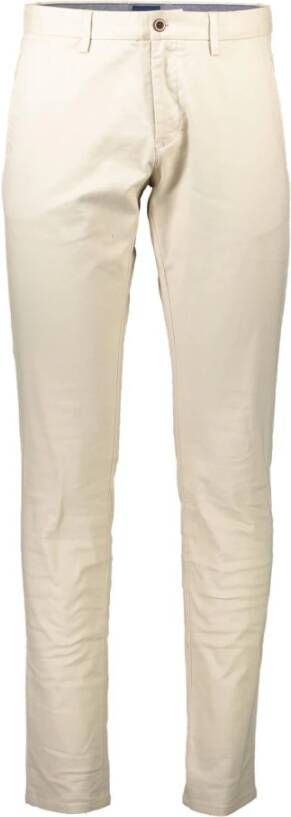 Gant Beige Herenbroek 4 Zakken Knoop Rits Logo Beige Heren