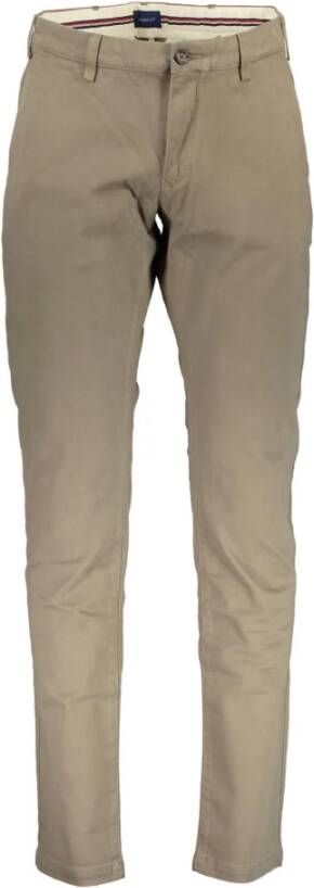 Gant Slim Beige Katoenen Broek met Logo Beige Heren