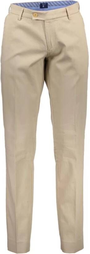 Gant Beige Herenbroek 4 Zakken Knoop en Rits Beige Heren