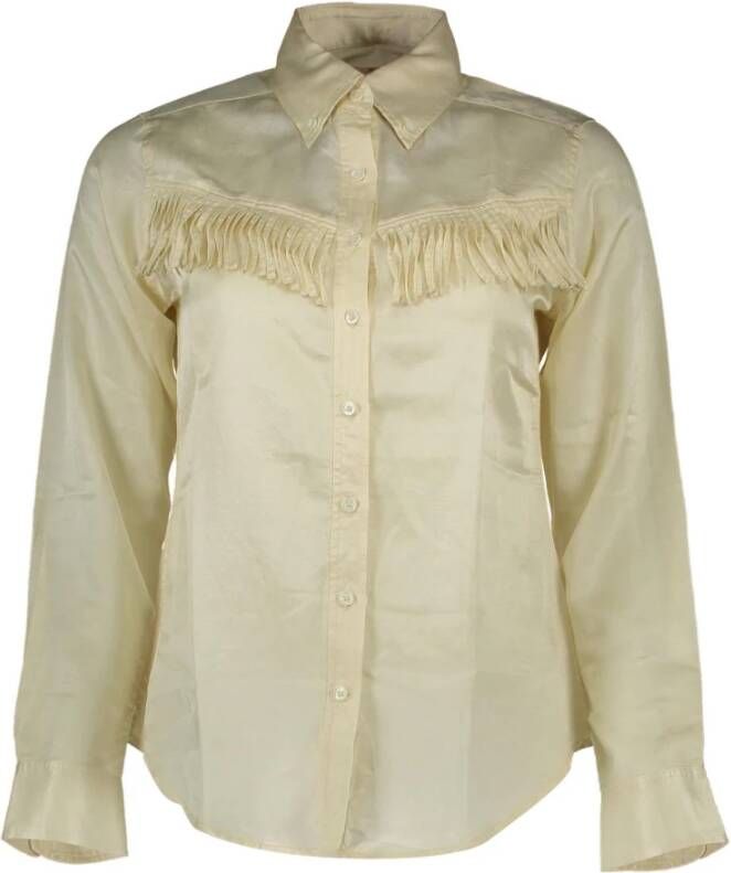 Gant Beige Katoenen Overhemd Lange Mouwen Italiaanse Kraag Logo Beige