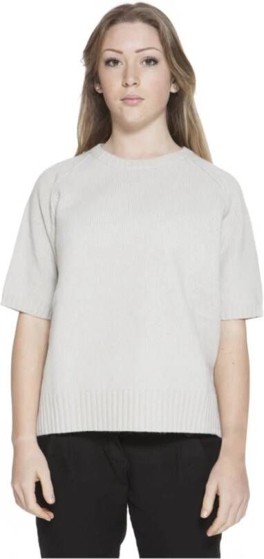 Gant Beige Wollen Trui Korte Mouwen Ronde Hals Logo Beige Dames