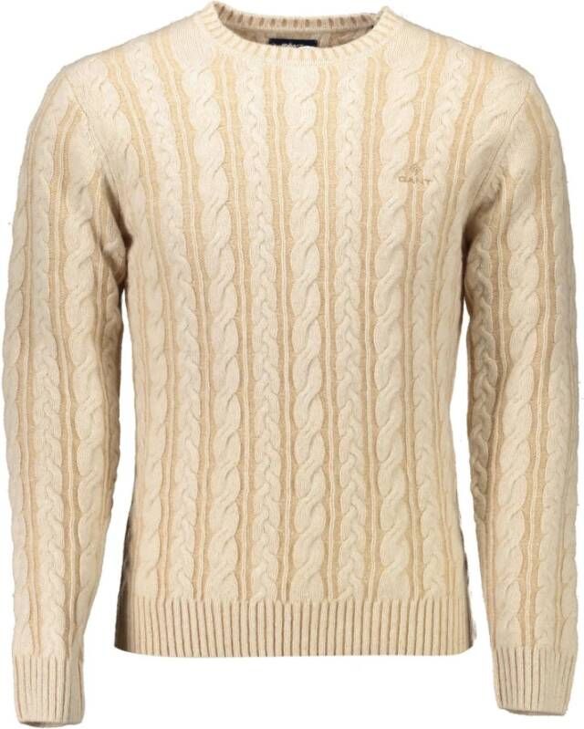 Gant Beige Wollen Trui Lange Mouwen Ronde Hals Beige