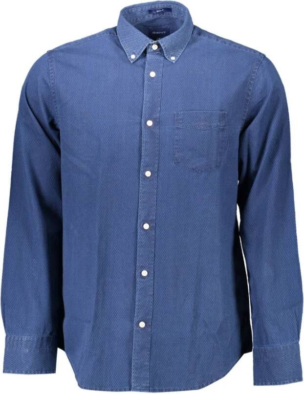 Gant Blauw Katoenen Overhemd Lange Mouwen Regular Fit Blauw Heren