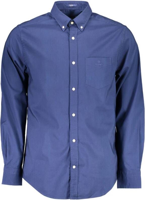 Gant Blauw Katoenen Overhemd Regular Fit Lange Mouwen Blauw Heren