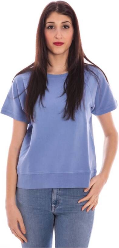 Gant Blauwe Katoenen Trui Korte Mouw Ronde Hals Logo Blauw Dames