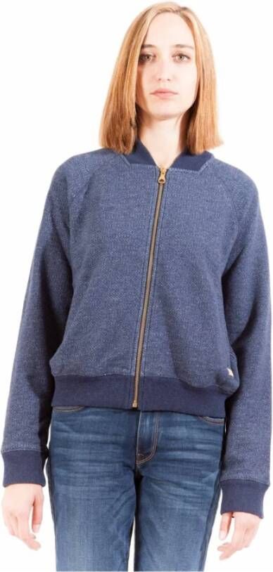 Gant Blauwe Katoenen Trui Lange Mouwen Rits 2 Zakken Logo Blue Dames