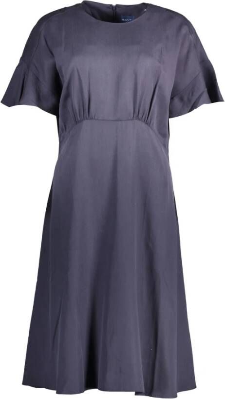 Gant Blauwe Lyocell Korte Jurk Ronde Halslijn Blue Dames