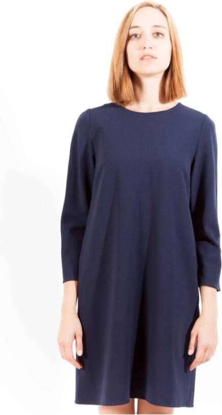 Gant Blauwe Polyester Jurk Korte Mouwen Ronde Hals Blauw Dames